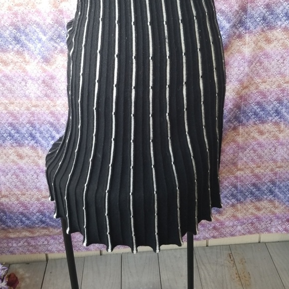 Black Sleeveless Mini Dress w/ White Stripes, - Picture 4 of 4